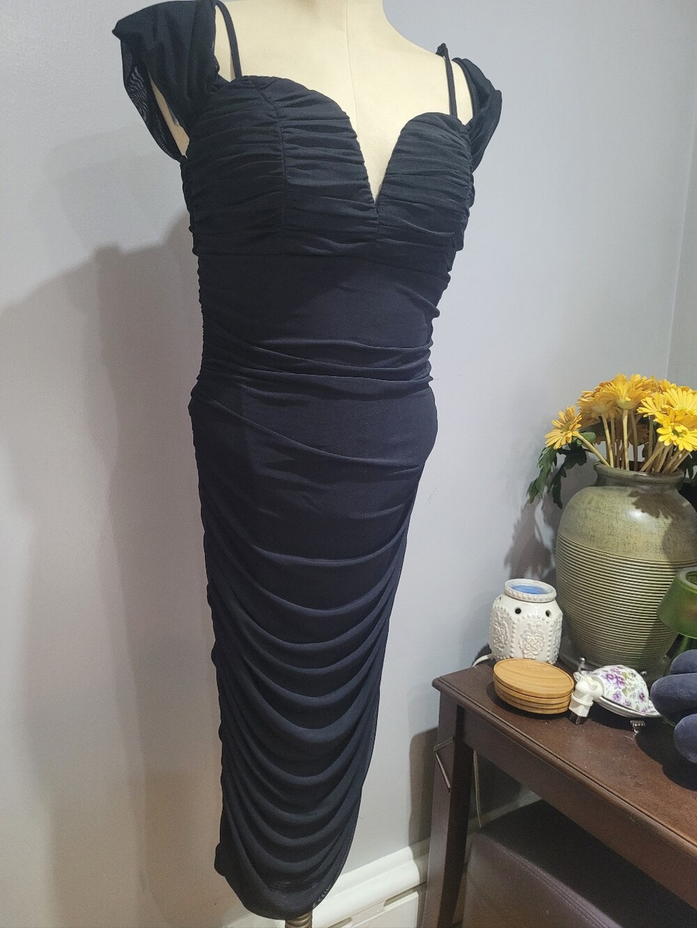 Elegant Formal Black Ruched Bodycon Dress